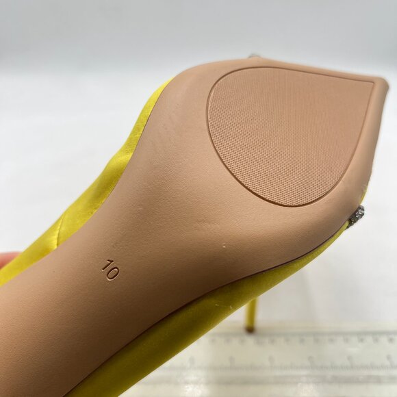 FSJ Yellow Pointed Toe High Heel Pumps Slip On Sparkling Rhinestone Bowknot Shoe - Picture 6 of 8